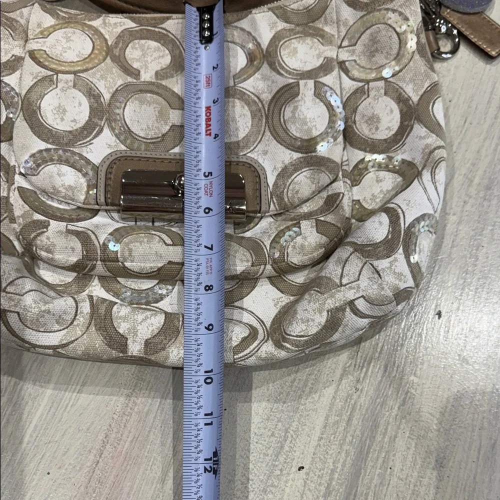 Coach Kristin Cream and Tan Signature Sequin Hobo Bag-EUC